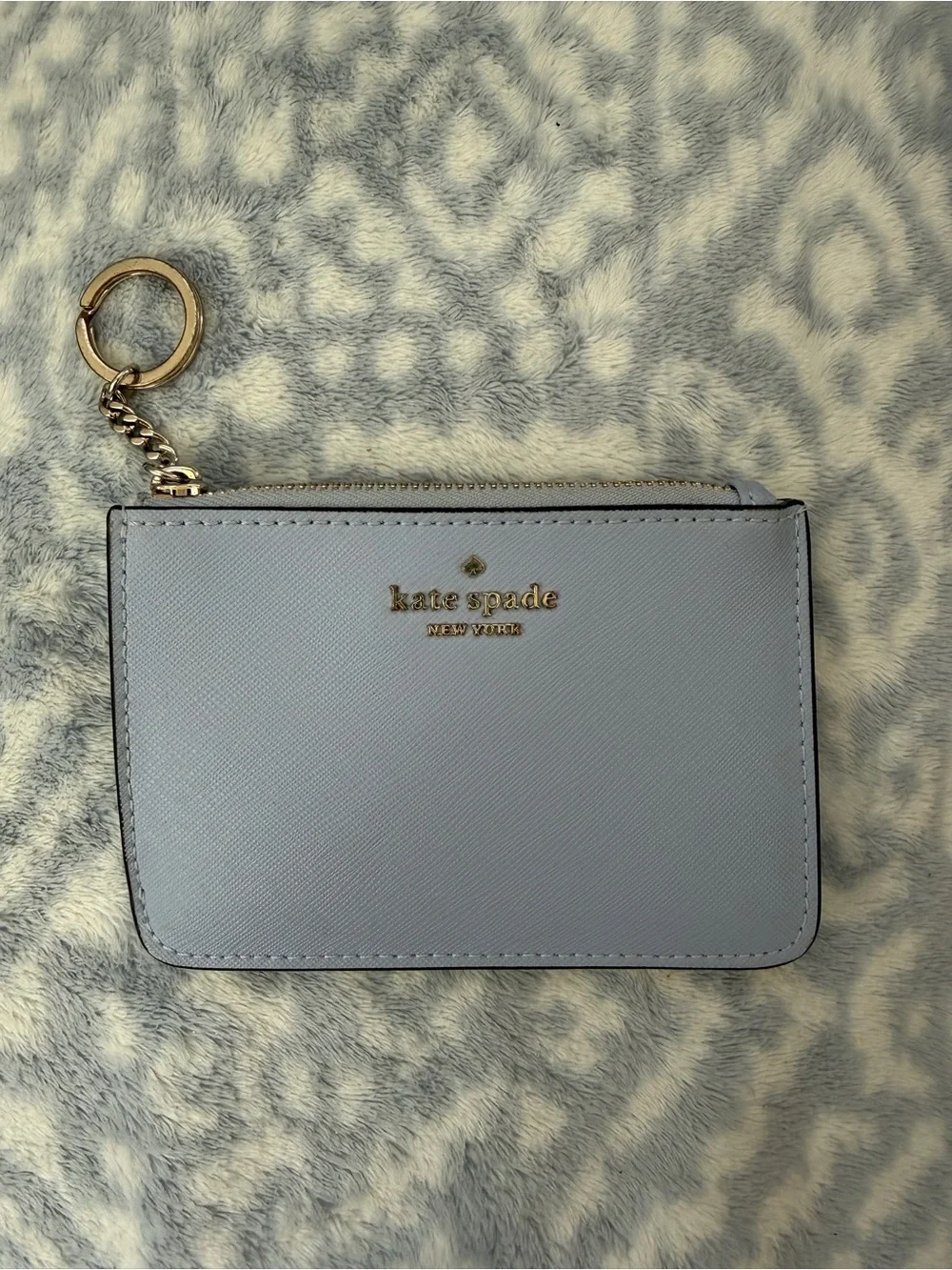 kate spade pale blue leather card holder with keyring